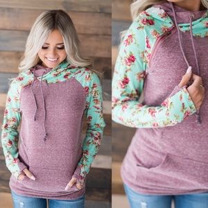 Berry Floral Double Hood Sweatshirt